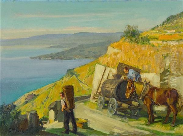 Winzer Beim Chemin Du Dezaley Oil Painting by Ernst Hodel the Younger