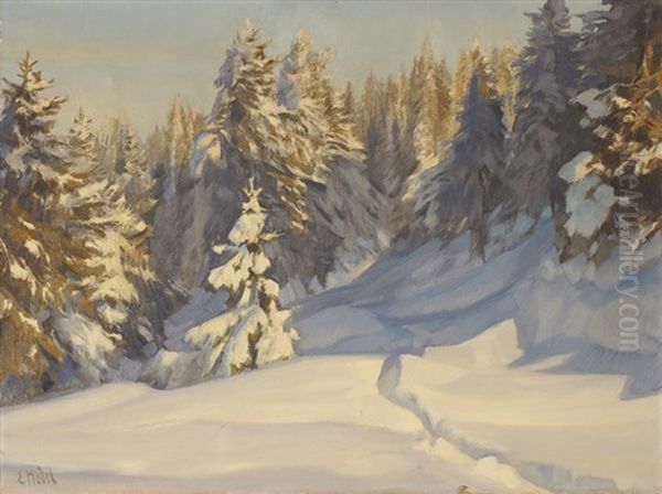Sonniger Wintertag Oil Painting by Ernst Hodel the Younger