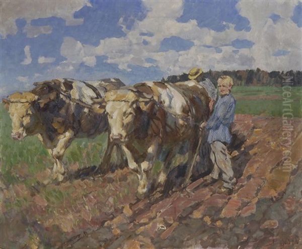 Die Pflugschau Oil Painting by Ernst Hodel the Younger