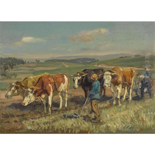 Fruhlingspflugen Oil Painting by Ernst Hodel the Younger