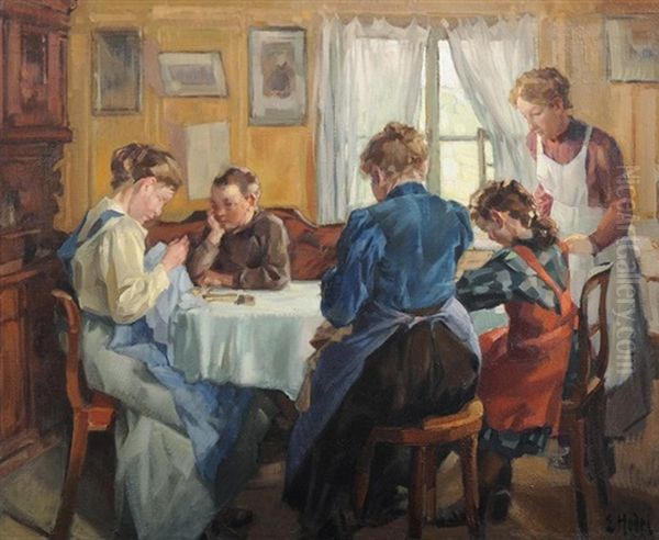 Bei Der Handarbeit In Der Guten Stube Oil Painting by Ernst Hodel the Younger