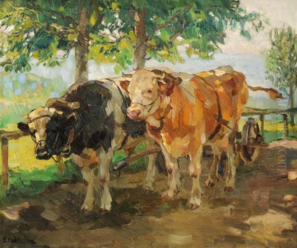 Ochsengespann Oil Painting by Ernst Hodel the Younger