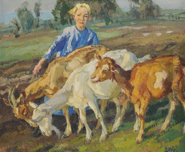 Die Geisshirtin Oil Painting by Ernst Hodel the Younger
