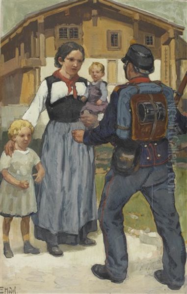 Die Heimkehr Des Soldaten Oil Painting by Ernst Hodel the Younger