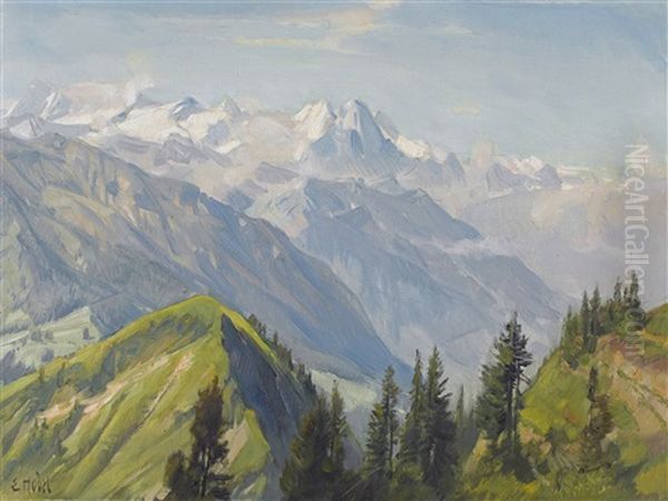 Sommerliche Gebirgslandschaft Oil Painting by Ernst Hodel the Younger