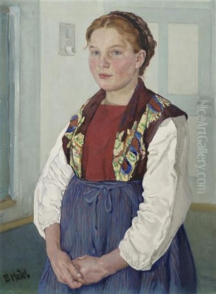 Trachtenmadchen Oil Painting by Ernst Hodel the Younger