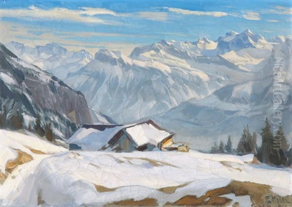 Winterliche Landschaft Oil Painting by Ernst Hodel the Younger