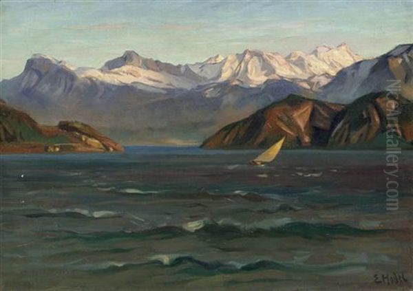 Vierwaldstattersee Mit Blick Auf Den Rigi Oil Painting by Ernst Hodel the Younger