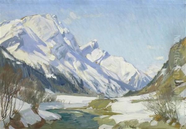 Verschneite Engadiner Landschaft Oil Painting by Ernst Hodel the Younger