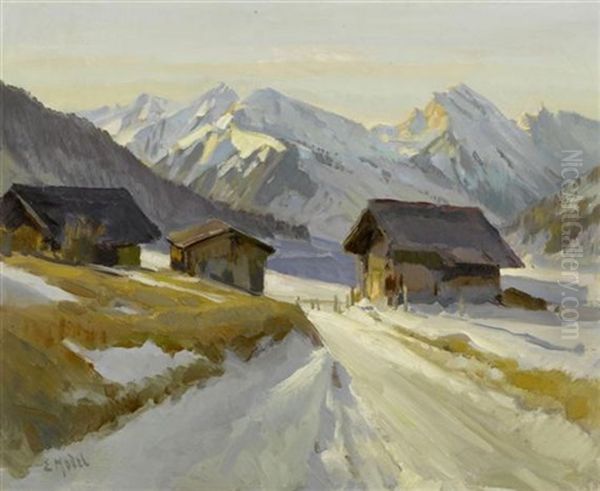 Schneelandschaft Mit Hausern Oil Painting by Ernst Hodel the Younger