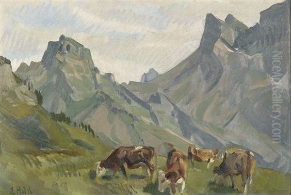 Iseltenalp Oil Painting by Ernst Hodel the Younger