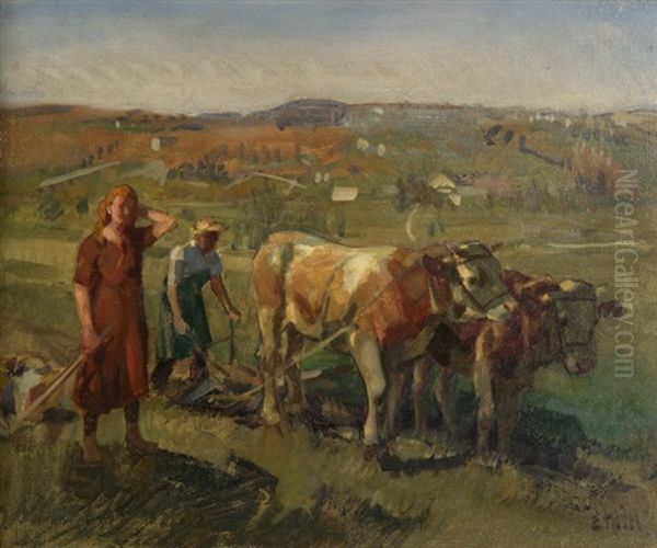 Auf Dem Acker Oil Painting by Ernst Hodel the Younger