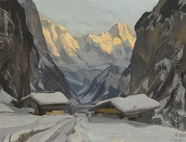 Winterliche Bergpartie Oil Painting by Ernst Hodel the Younger