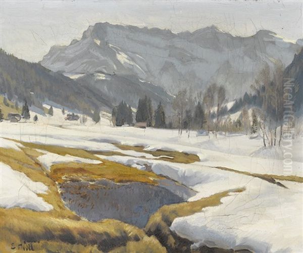 Vorfruhling Im Gebirge Oil Painting by Ernst Hodel the Younger
