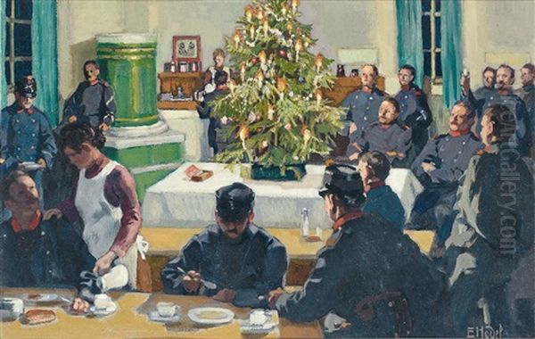 Weihnachtsabend In Der Kaserne Oil Painting by Ernst Hodel the Younger