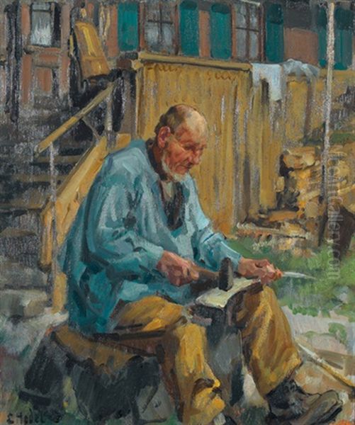 Bauer Beim Dengeln Der Sense Oil Painting by Ernst Hodel the Younger