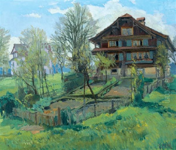 Pachterhaus Weggismatt Luzern Oil Painting by Ernst Hodel the Younger