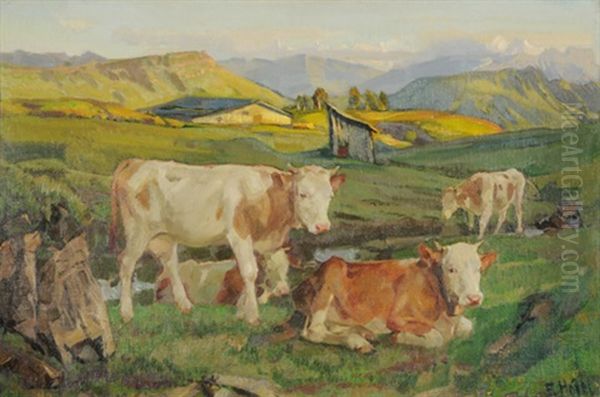 Kuhe Auf Der Alp Oil Painting by Ernst Hodel the Younger