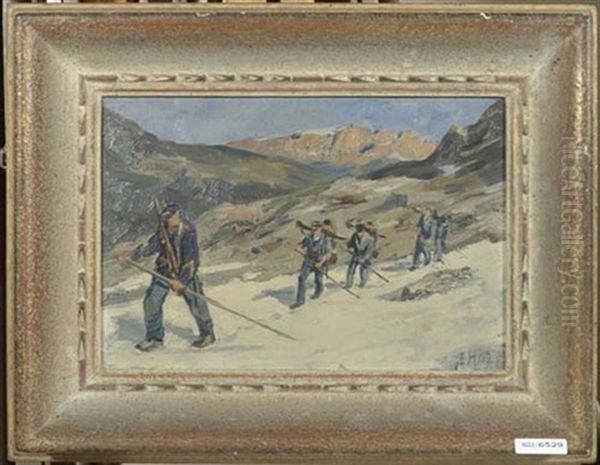 Militairpatrouille Am Gotthard Oil Painting by Ernst Hodel the Younger