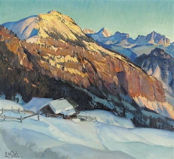 Abend In Den Bergen Oil Painting by Ernst Hodel the Younger