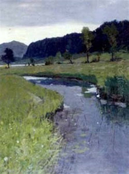 Bachlandschaft Oil Painting by Ernst Hodel the Younger