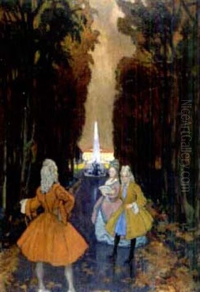 Galante Figuren Im Schlosspark Oil Painting by Ernst Hodel the Younger