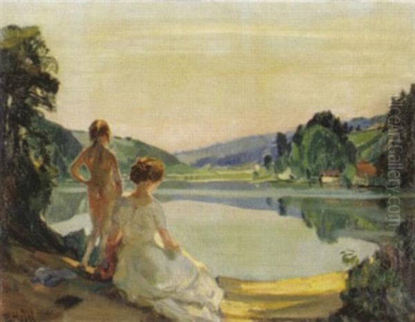 Sommerabend Oil Painting by Ernst Hodel the Younger