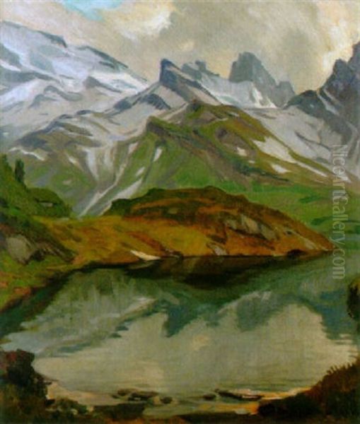 Gebirgssee Im Vorfruhling Oil Painting by Ernst Hodel the Younger