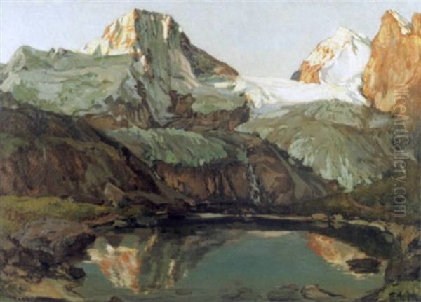 Der Oberhornsee Im Lauterbrunnental Oil Painting by Ernst Hodel the Younger