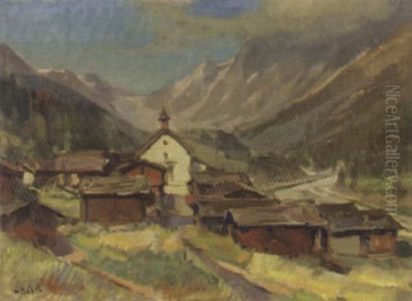 Blick Ins Lotschental Oil Painting by Ernst Hodel the Younger