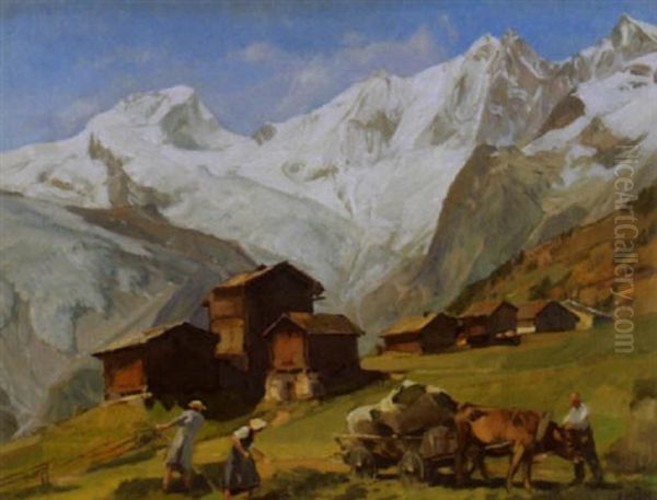 Saas Fee Oil Painting by Ernst Hodel the Younger