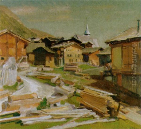 Ansicht Von Munster Im Goms Oil Painting by Ernst Hodel the Younger