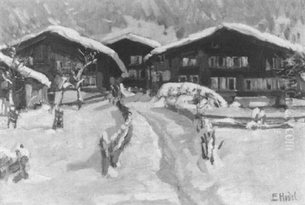Verschneite Chalets Oil Painting by Ernst Hodel the Younger