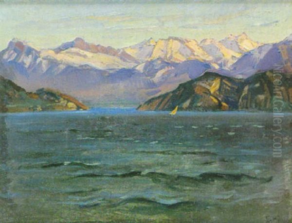 Vierwaldstattersee Mit Alpenkette Oil Painting by Ernst Hodel the Younger