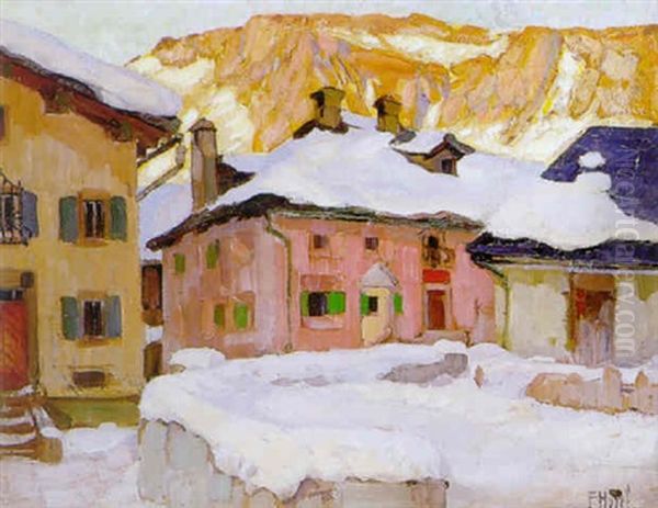 Engadinerhauser In Sils Baselgia Oil Painting by Ernst Hodel the Younger