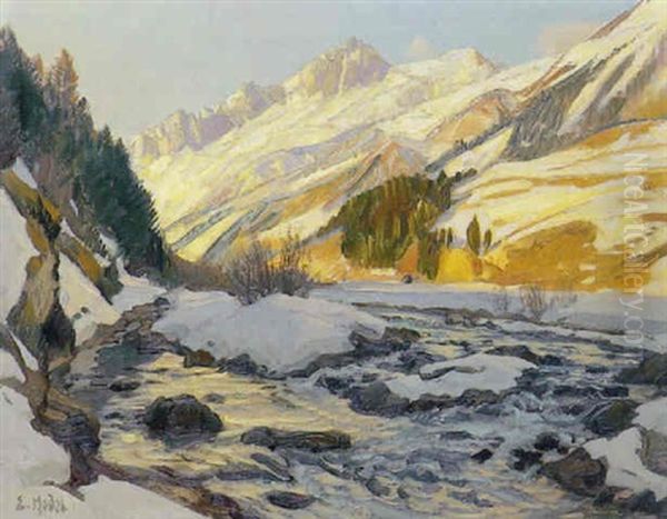 Engadiner Winterlandschaft Oil Painting by Ernst Hodel the Younger