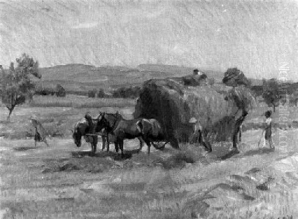 Sommerlandschaft Mit Bauern Bei Der Heuernte Oil Painting by Ernst Hodel the Younger