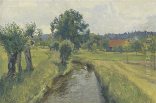 Bachlandschaft Oil Painting by Ernst Hodel the Younger