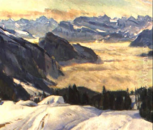 Gebirgslandschaft Oil Painting by Ernst Hodel the Younger