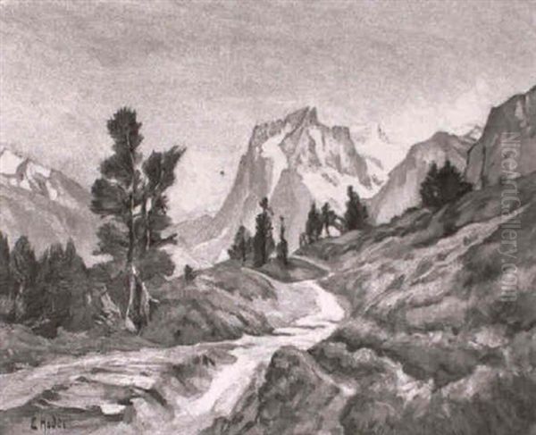 Berner Alpenlandschaft Oil Painting by Ernst Hodel the Younger