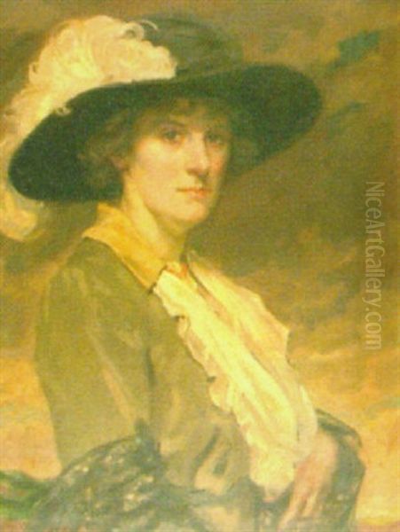 Portrait Of Mrs. Robert De Lasaux Nee Ethel Lambert Taylor Oil Painting by Francis Edwin Hodge
