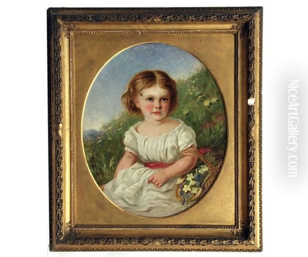 Portrait Of A Young Girl With A Basket Of Primroses Oil Painting by Sydney Hodges