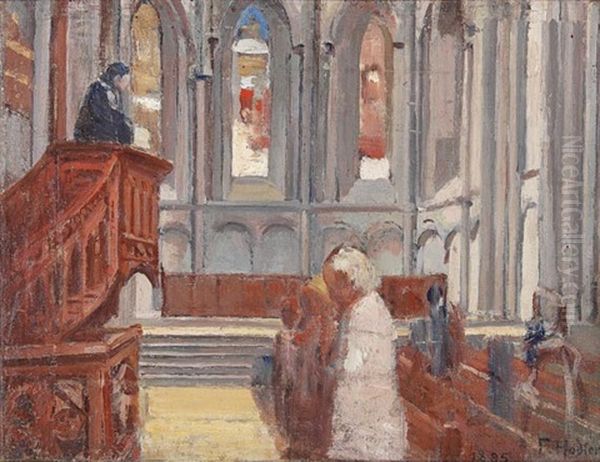 Das Gebet In Der Kathedrale In St. Pierre, Genf Oil Painting by Ferdinand Hodler