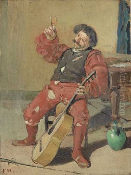 Trinkender Landsknecht Mit Gitarre Oil Painting by Ferdinand Hodler
