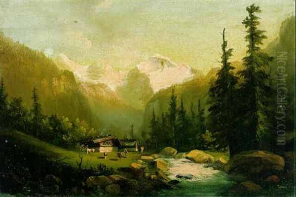 Lauterbrunnental Gegen Eiger, Monch Und Jungfrau Oil Painting by Ferdinand Hodler