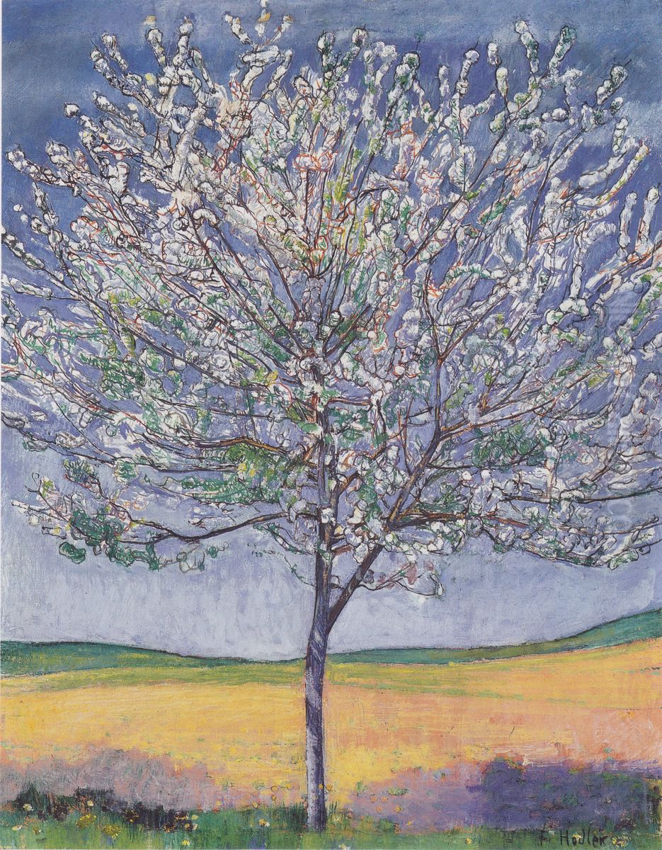 Bluhender Kirschbaum Oil Painting by Ferdinand Hodler