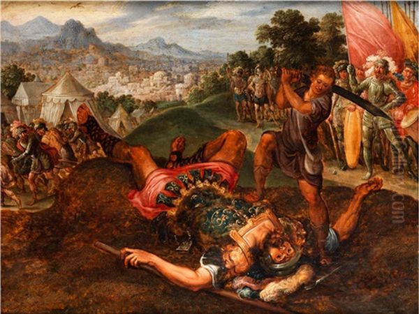 Enthauptet Den Philister Goliath Oil Painting by Kasper or Gaspar van den Hoecke