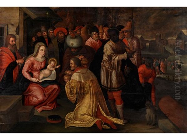 Die Heiligen Drei Konige In Anbetung Des Kindes Oil Painting by Kasper or Gaspar van den Hoecke