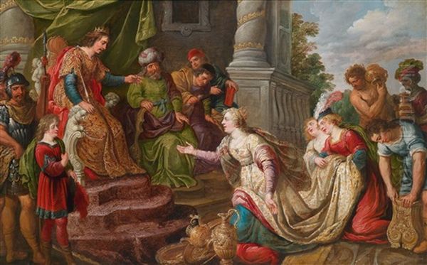 Die Konigin Von Saba Vor Konig Salomo Oil Painting by Kasper or Gaspar van den Hoecke