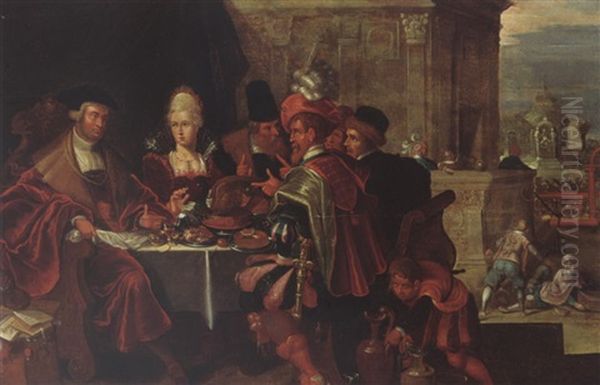 Dives And Lazarus Oil Painting by Kasper or Gaspar van den Hoecke